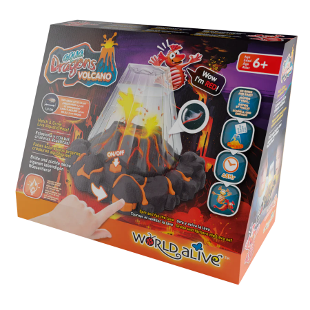 Cadouri Baieti - Set educativ STEM - AQUA DRAGONS® Habitat VULCAN cu lava - acvariu cu LED si Aqua Dragons rosii