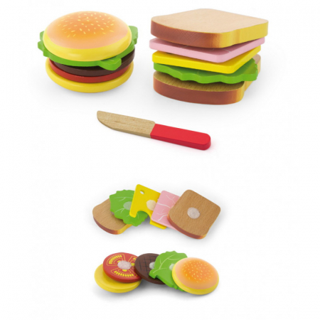 Jucarii de rol - Set hamburger si sandvis din lemn, Viga