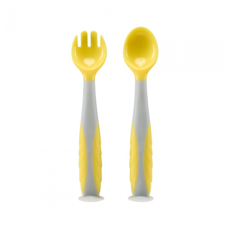 Accesorii hranire - Set lingurita si furculita , galben, U-Grow