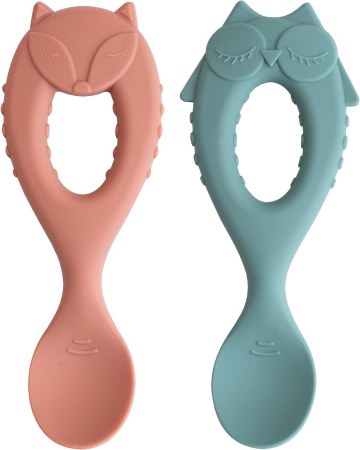 Mama si copilul - Set lingurite din silicon - Bufnita & vulpita
