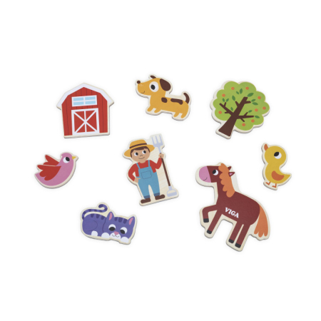 Jucarii creative - Set magnetic Animale de la ferma din lemn (20 piese), Viga