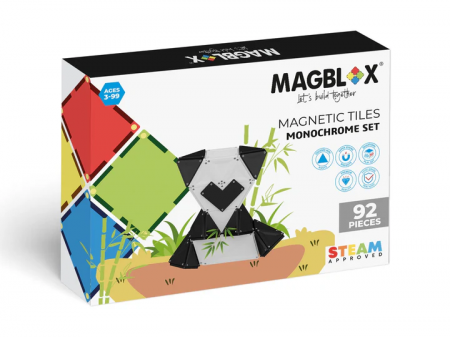 Joaca Libera - Set magnetic Magblox - 92 piese magnetice de constructie Monocrom Alb&Negru