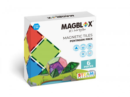 Joaca Libera - Set magnetic Magblox - 6 piese magnetice pentagon pentru constructie