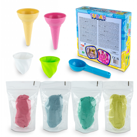 Set Nisip pufos 4 culori cu accesorii - Inghetata [1]