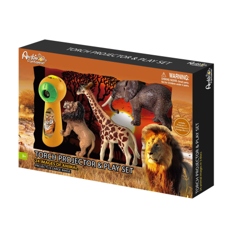 23 cm0.653 kg3-5 ani - Set proiector tip lanterna & 3 figurine - Animalute
