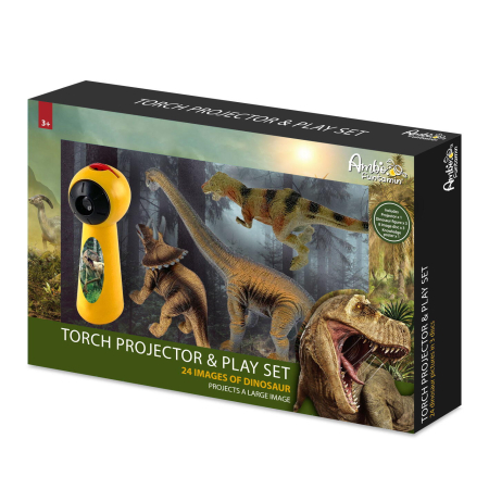 23 cm0.518 kg3-5 ani - Set proiector tip lanterna & 3 figurine - Dinozauri