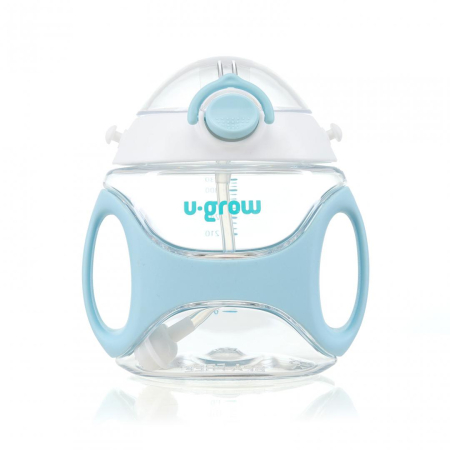 Accesorii hranire - Sticla tritan cu pai si curea , 330 ml , blue, U-Grow