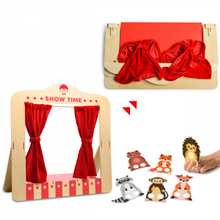 Teatru de papusi din lemn pentru masa, pliabil, cu figurine incluse Kipod [3]