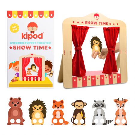 Jucării de rol - Teatru de papusi din lemn pentru masa, pliabil, cu figurine incluse Kipod