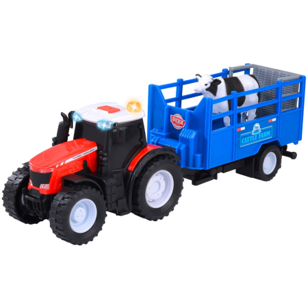 Tractor Dickie Toys Massey Ferguson Animal Trailer 26 cm cu lumini, sunete, remorca si figurina vaca [0]
