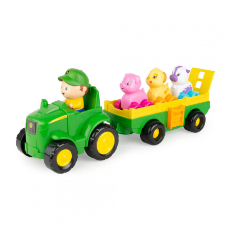 Jucarii Bebe - TRACTORAS CU REMORCA, ANIMALUTE SI SUNETE, JOHN DEERE
