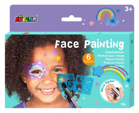 Halloween - Trusa make-up pictura fata cu sabloane incluse - sase culori non-alergice - curcubeu si stele