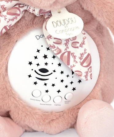 Veioza muzicala cu proiectie, iepuras pufos, 19 cm, roz [1]