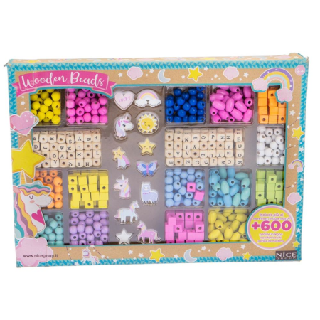Varsta - Kit creativ Mega DIY - coliere și brățări cu mărgele din lemn, 600 piese+