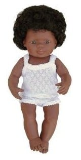 Baby afroamerican fata Miniland 38 cm