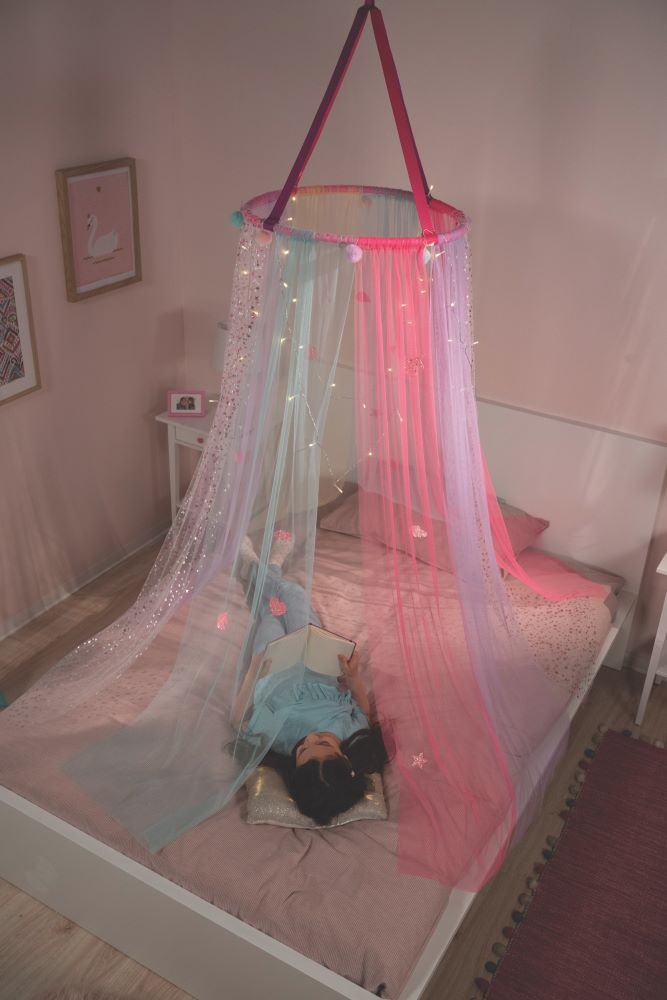 Baldachin decorativ copii Girabrilla – Tenda dei Sogni, cu lumini LED si tulle colorat [3]