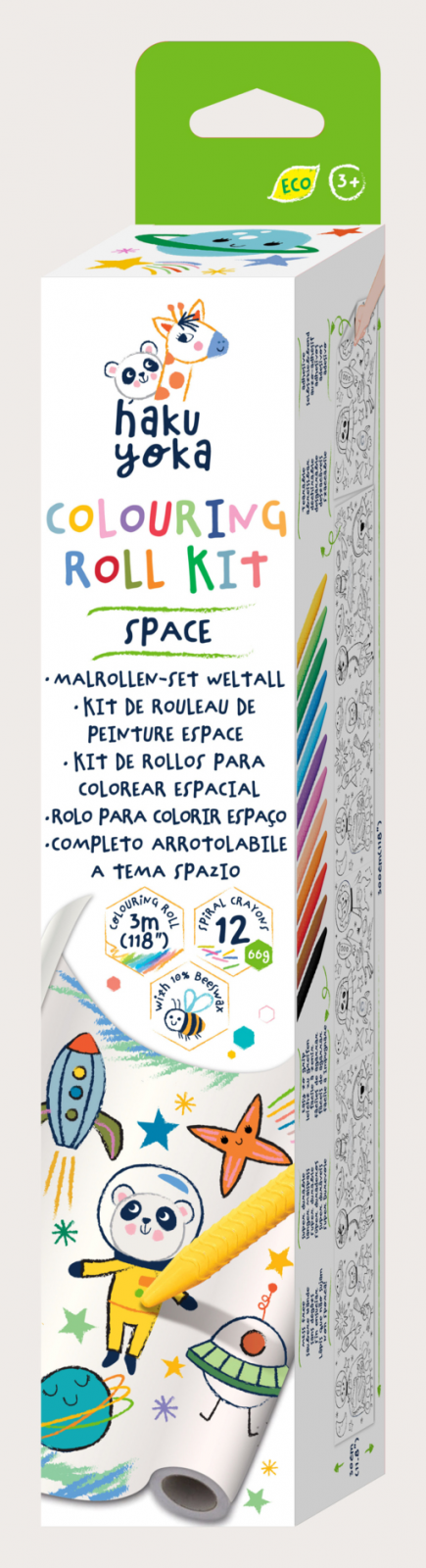 Kit rola de desenat autoadeziva - 3 m si 12 creioane colorate cerate, Spatiu - Haku Yoka [1]