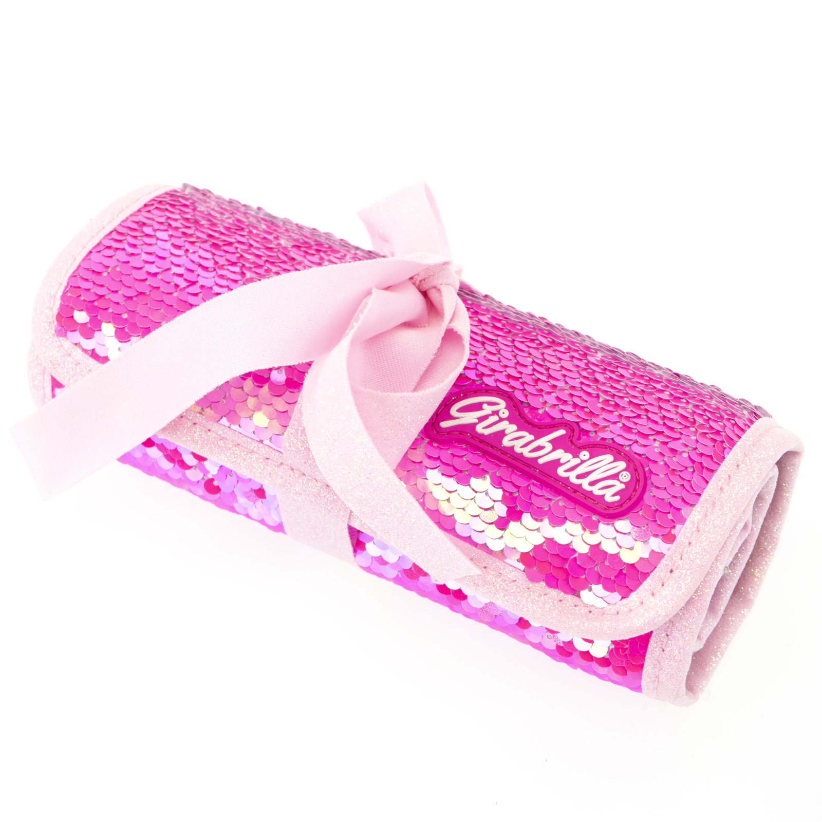 Penar rulabil Girabrilla - cu paiete reversibile si set 12 pixuri gel + 6 markere duble Pink Fluo