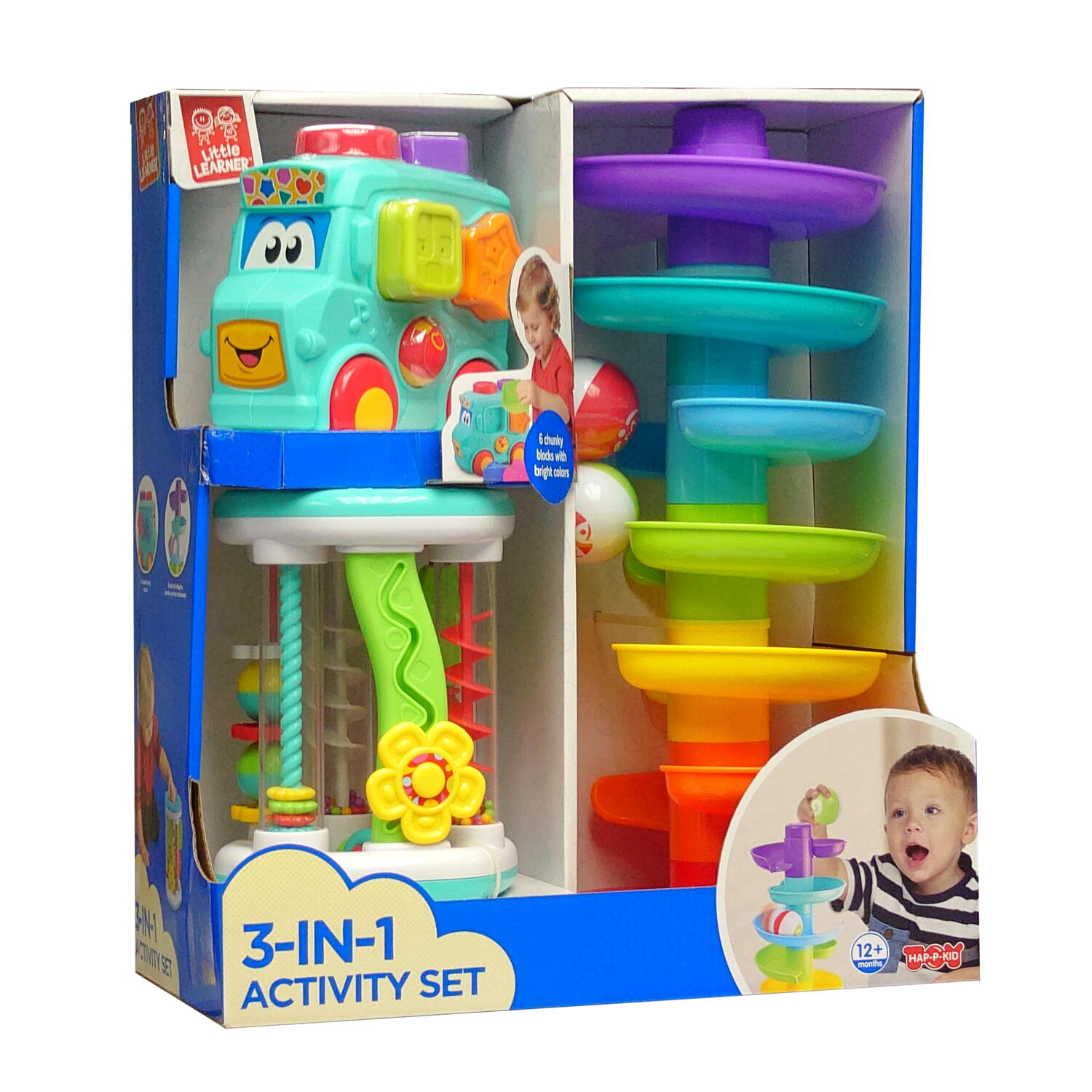 Set 3 in 1 - Autobuz cu sortator, cilindru  turnulet cu bile