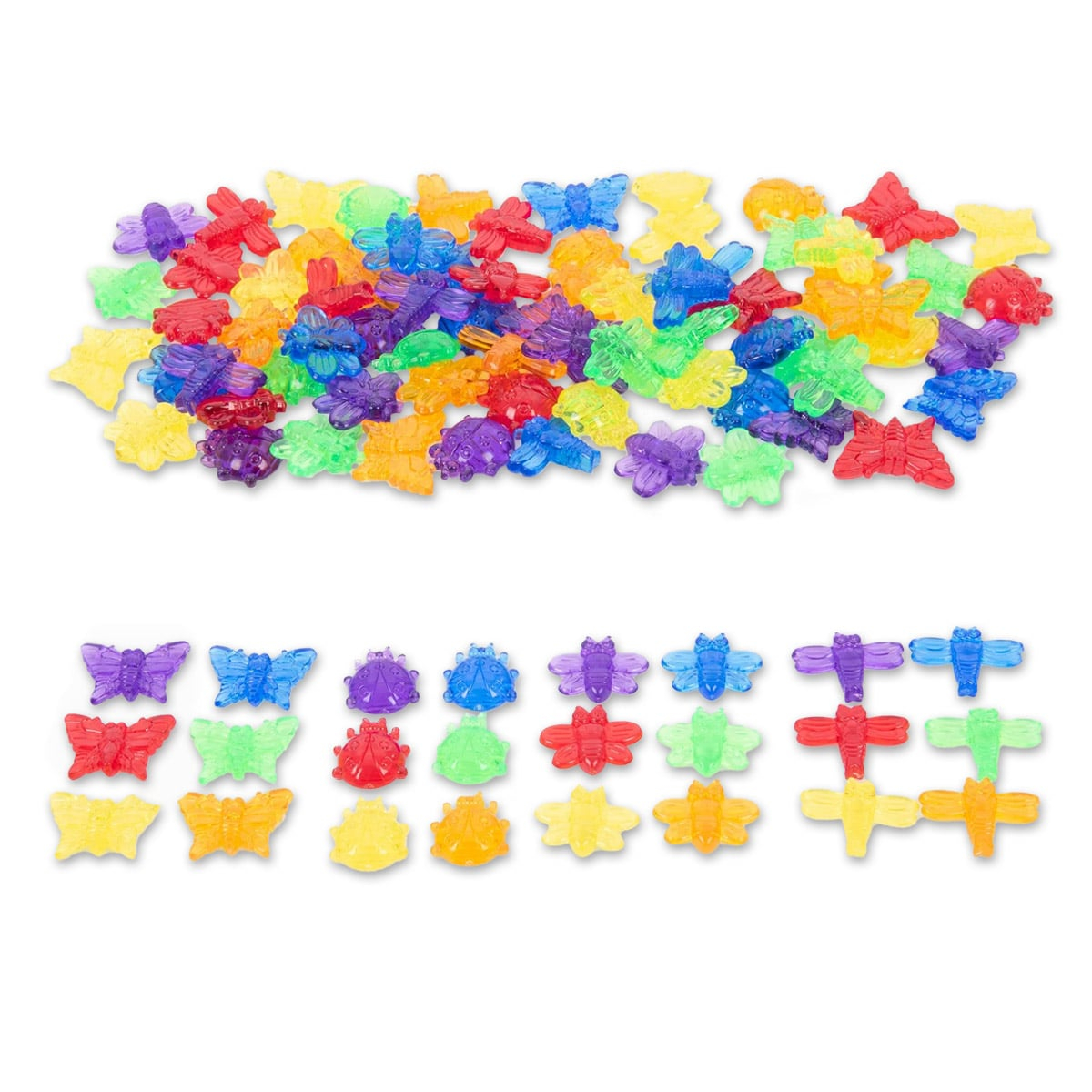 Set de sortare, Insecte translucide colorate, 96 piese
