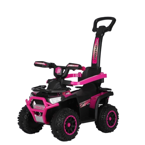 ATV electric cu maner 3 in 1, Kinderauto Warrior, pentru copii 1-3 ani, 30W 6V, roti moi, scaun tapitat, echipare Premium, roz