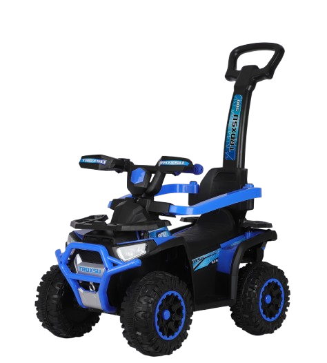 ATV electric cu maner 3 in 1, Kinderauto Warrior, pentru copii 1-3 ani, 30W 6V, roti moi, scaun tapitat, parasolar, echipare Premium, albastru