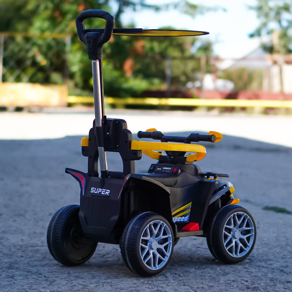 ATV electric cu maner 4 in 1, Kinderauto Hercules, pentru copii 1-3 ani, 35W 6V, telecomanda, premium, galben [7]