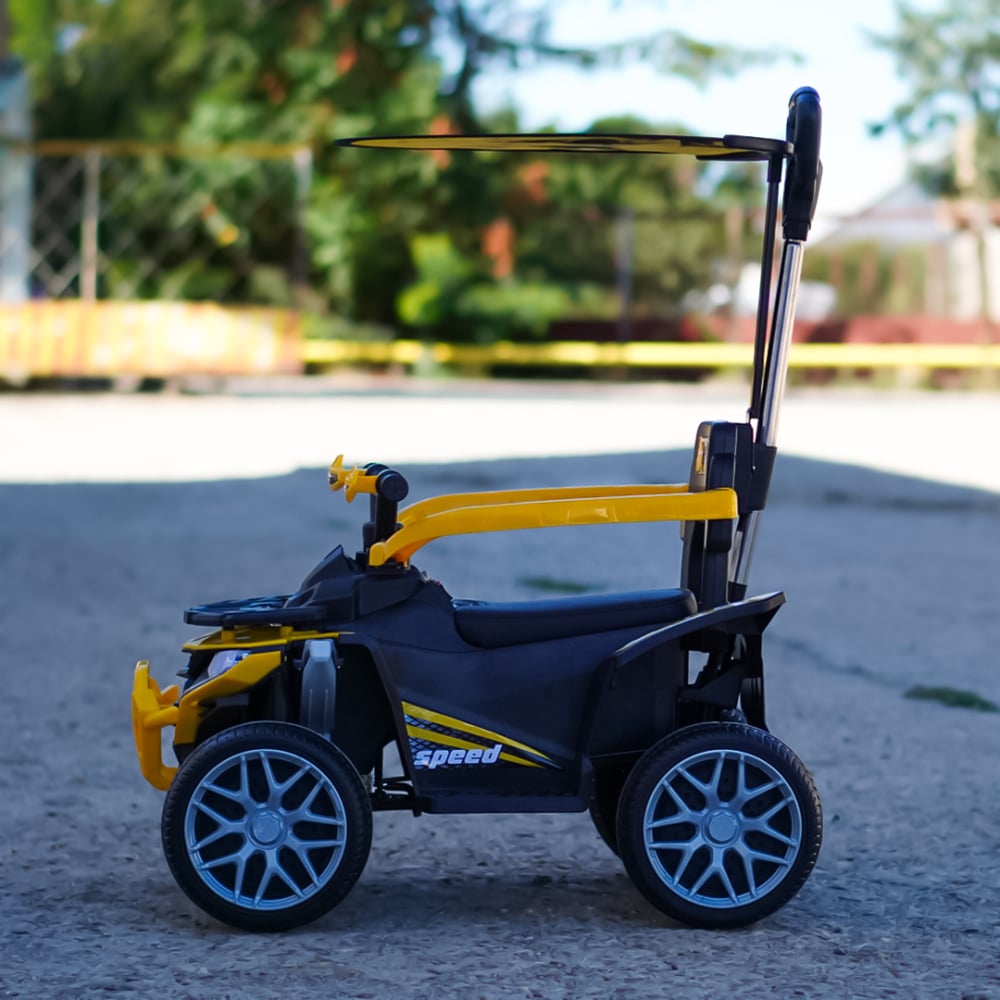 ATV electric cu maner 4 in 1, Kinderauto Hercules, pentru copii 1-3 ani, 35W 6V, telecomanda, premium, galben [9]