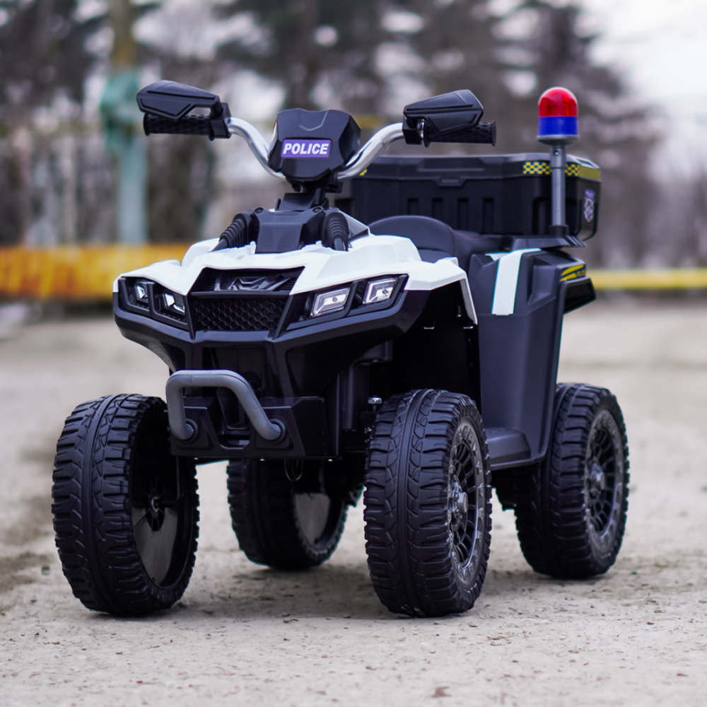 ATV electric pentru copii 3-6 ani, Kinderauto Police, 80W, 12V 7Ah, echipare premium, alb [2]