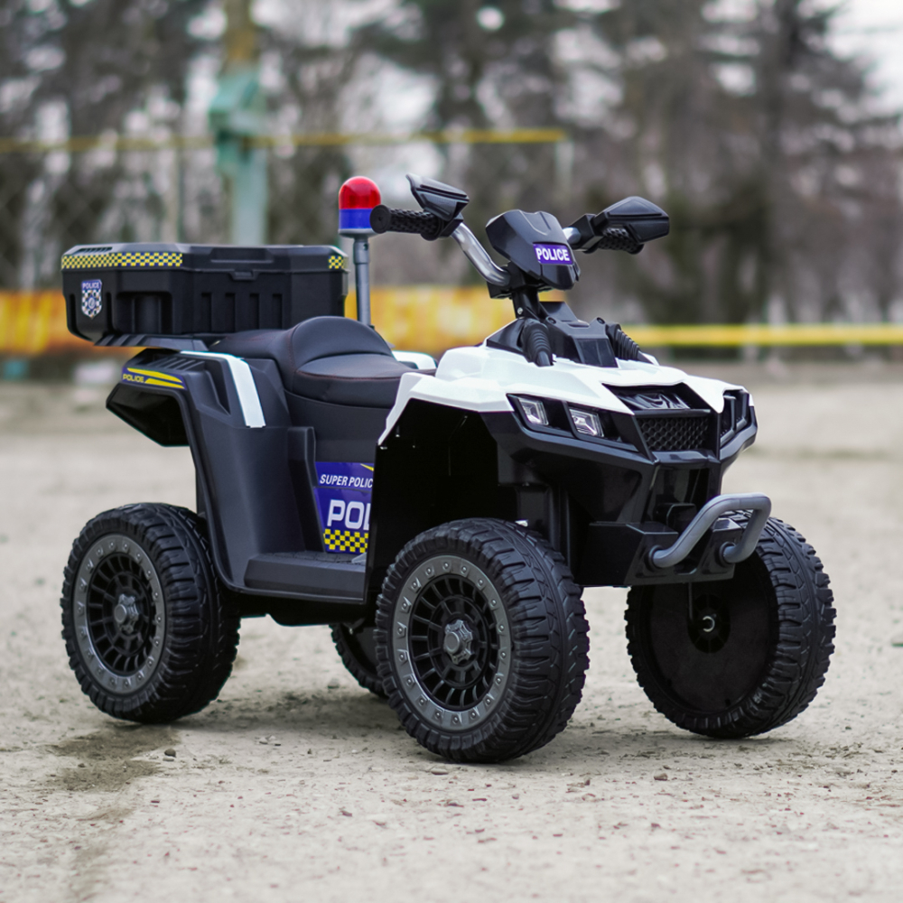 ATV electric pentru copii 3-6 ani, Kinderauto Police, 80W, 12V 7Ah, echipare premium, alb [4]