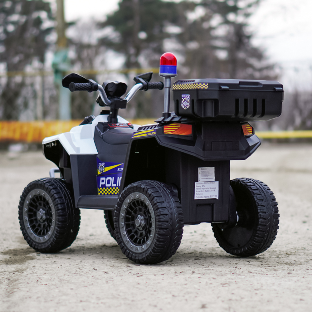 ATV electric pentru copii 3-6 ani, Kinderauto Police, 80W, 12V 7Ah, echipare premium, alb [9]