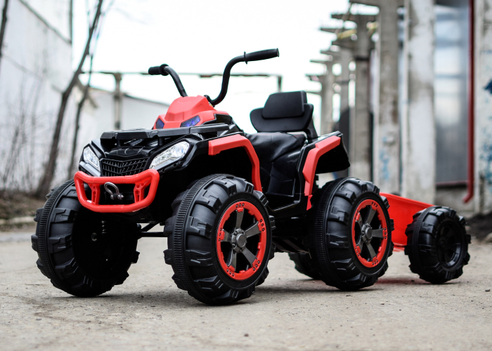 ATV electric + Remorca, Kinderauto Offroad 70W 12V cu scaun tapitat, culoare Rosu [2]