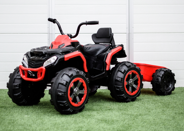 ATV electric + Remorca, Kinderauto Offroad 70W 12V cu scaun tapitat, culoare Rosu [6]