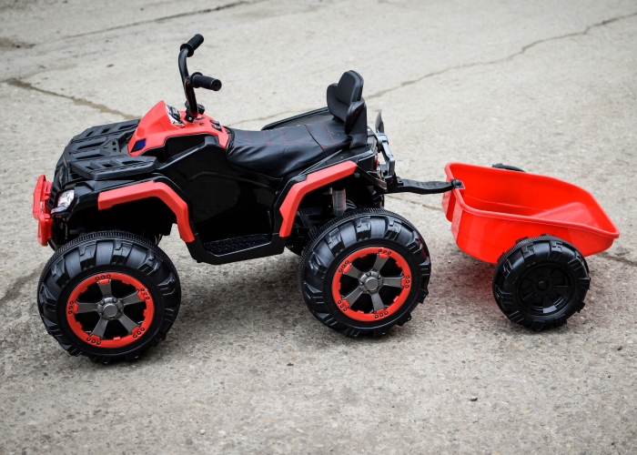 ATV electric + Remorca, Kinderauto Offroad 70W 12V cu scaun tapitat, culoare Rosu [3]