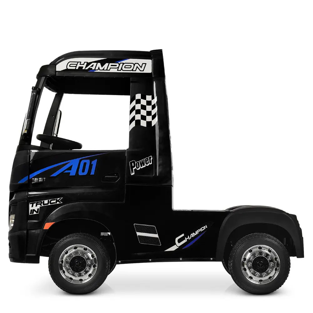 Camion electric pentru copii Mercedes ACTROS, tractiune 4x4, 180W, 12V, roti moi EVA, telecomanda, echipare Premium, negru [3]