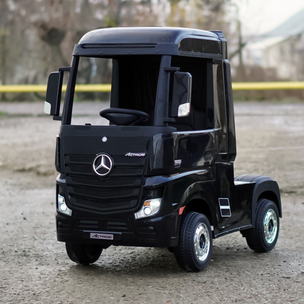 Camion electric pentru copii Mercedes ACTROS, tractiune 4x4, 180W, 12V, roti moi EVA, telecomanda, echipare Premium, negru [2]
