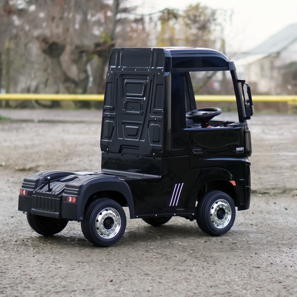 Camion electric pentru copii Mercedes ACTROS, tractiune 4x4, 180W, 12V, roti moi EVA, telecomanda, echipare Premium, negru [7]