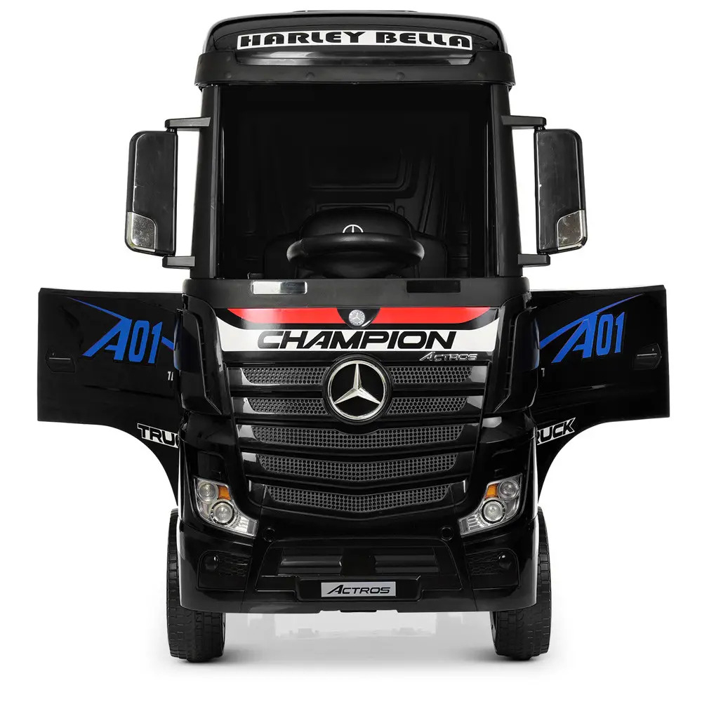 Camion electric pentru copii Mercedes ACTROS, tractiune 4x4, 180W, 12V, roti moi EVA, telecomanda, echipare Premium, negru [4]