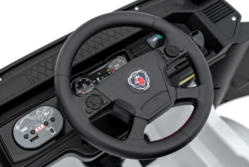 Camion electric pentru copii, SCANIA R-SERIES, 4x4, 180W, 12V 14Ah, echipare PREMIUM, alb [4]