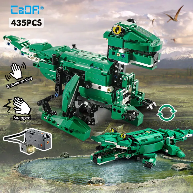 Jucarie Dinozaur sau crocodil 2 in 1 cu RC, set constructie CADA din 435 piese [9]
