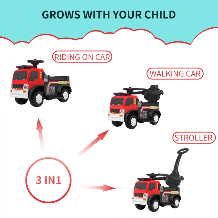 Masinuta electrica & camion cu maner 3 in 1 Kinderauto FireTruck 30W 6V, scaun tapitat, music player [17]