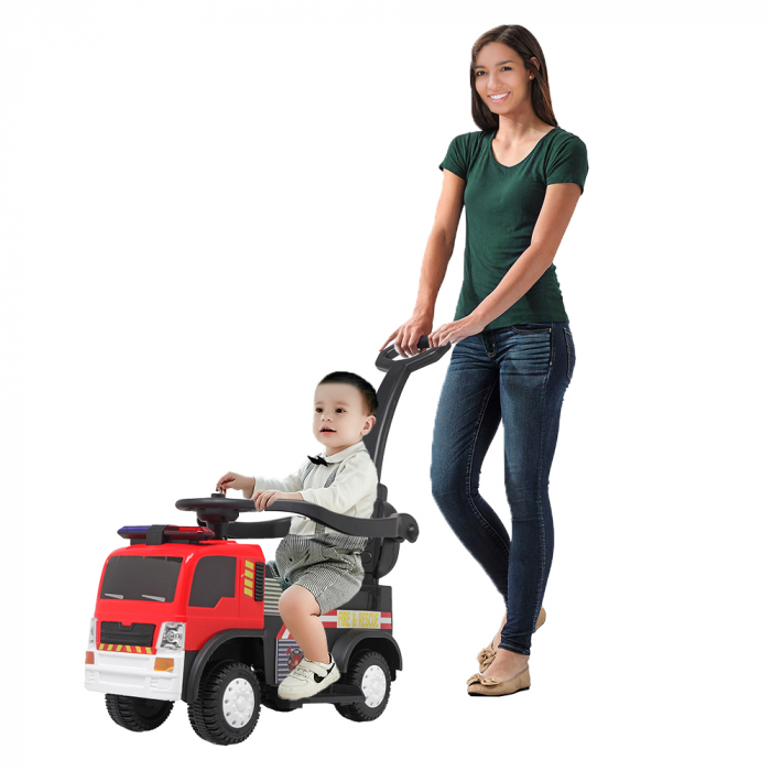 Masinuta electrica & camion cu maner 3 in 1 Kinderauto FireTruck 30W 6V, scaun tapitat, music player [16]