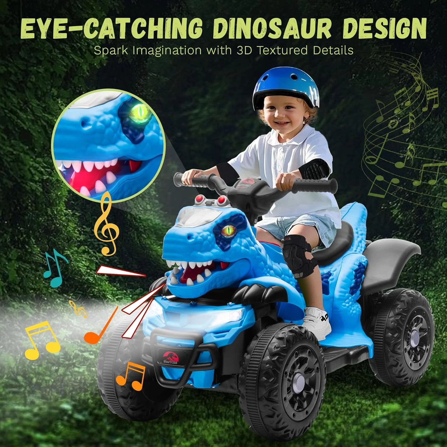 Dinozaur electric pentru copii, Kinderauto T-REX 35W 6V cu telecomanda inclusa, premium, Albastru [2]