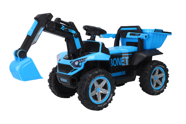 Excavator + bascula electrica Kinderauto Bonet 60W 12V, Telecomanda, culoare Albastra 12V imagine noua responsabilitatesociala.ro