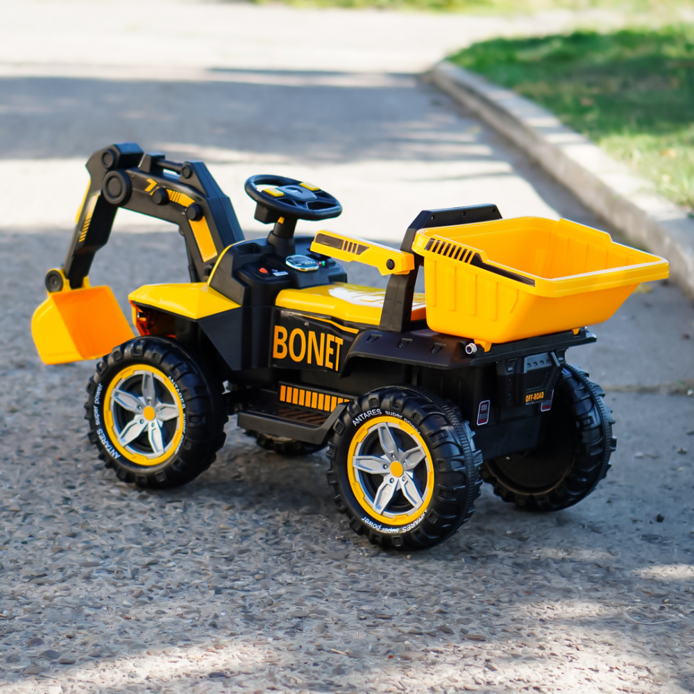 Excavator + bascula electrica Kinderauto Bonet 60W 12V, Telecomanda, culoare galbena [7]