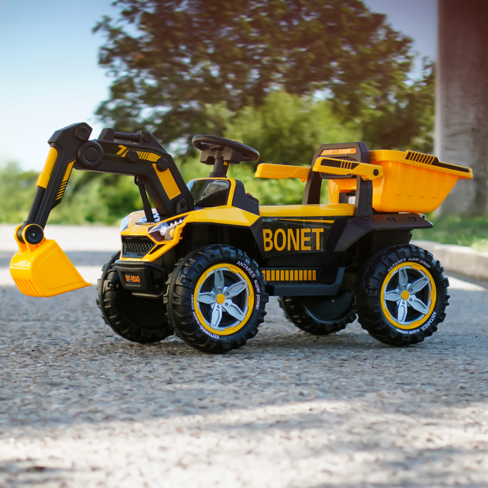 Excavator + bascula electrica Kinderauto Bonet 60W 12V, Telecomanda, culoare galbena [5]