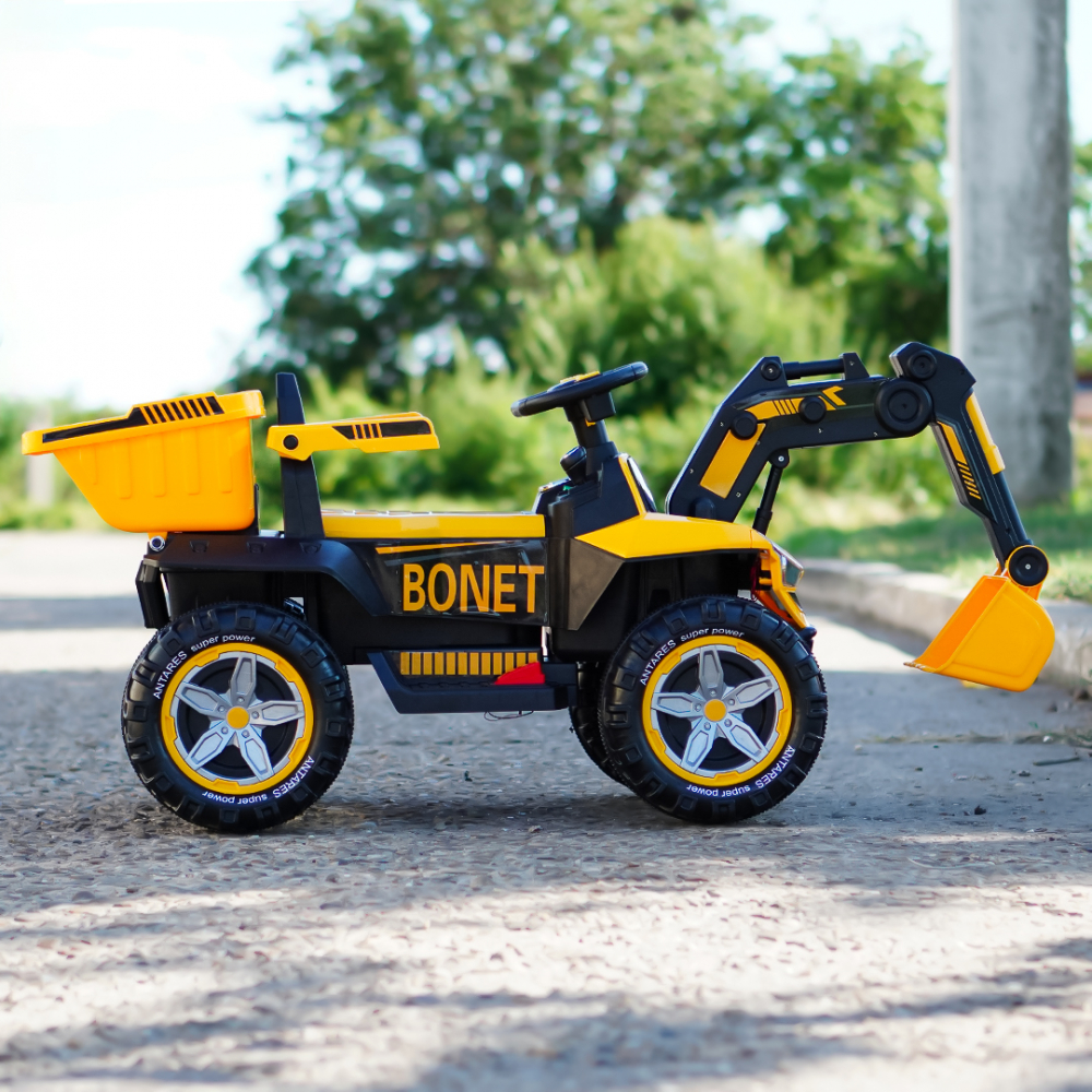 Excavator + bascula electrica Kinderauto Bonet 60W 12V, Telecomanda, culoare galbena [9]