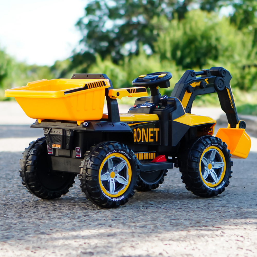 Excavator + bascula electrica Kinderauto Bonet 60W 12V, Telecomanda, culoare galbena [8]