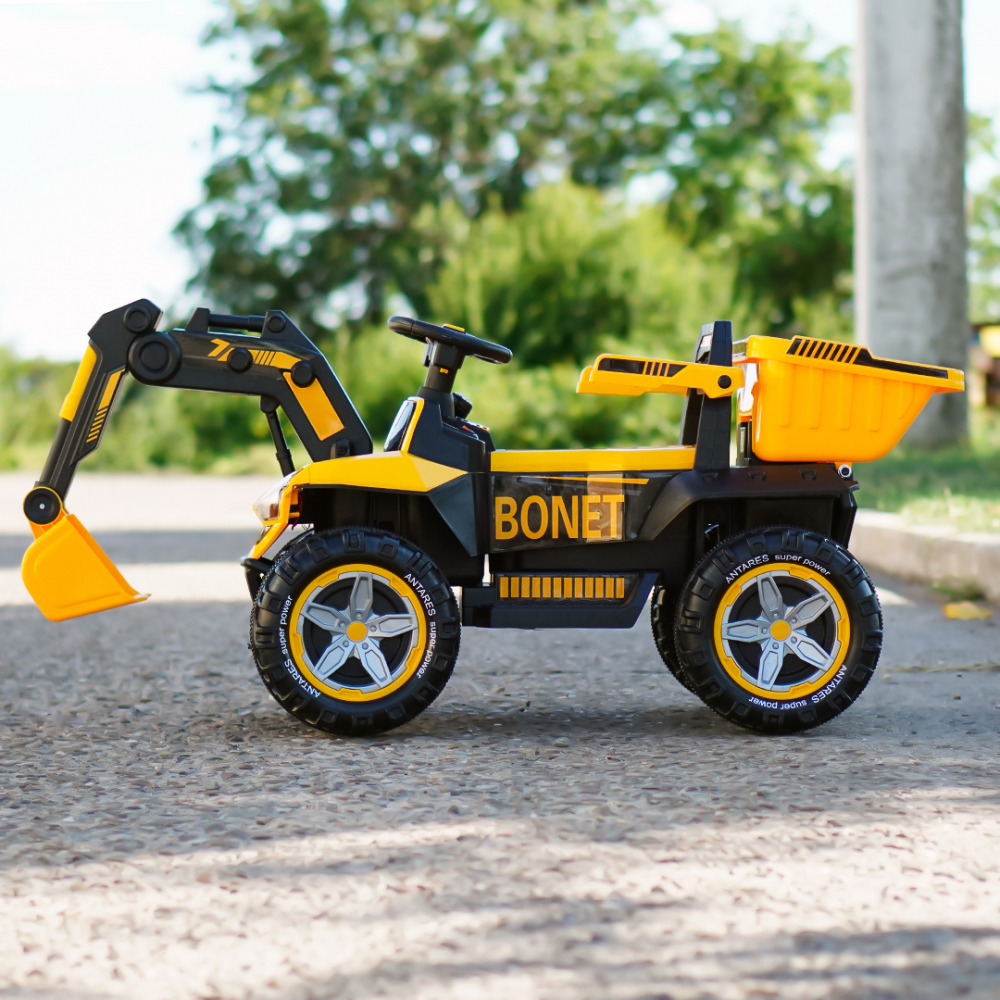 Excavator + bascula electrica Kinderauto Bonet 60W 12V, Telecomanda, culoare galbena [6]