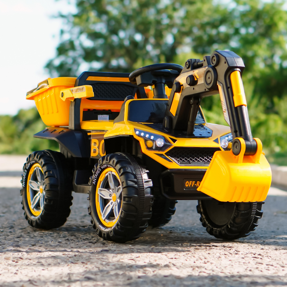 Excavator + bascula electrica Kinderauto Bonet 60W 12V, Telecomanda, culoare galbena [2]